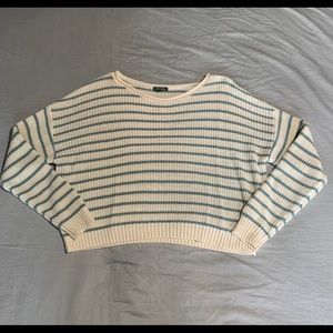 White with blue striped cropped sweater
